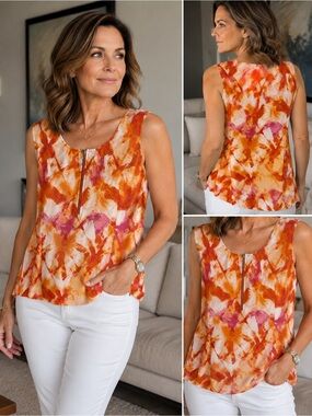 Cleo Sleeveless Zip Front Abstract Print Blouse Size Large NEW WITH TAGS